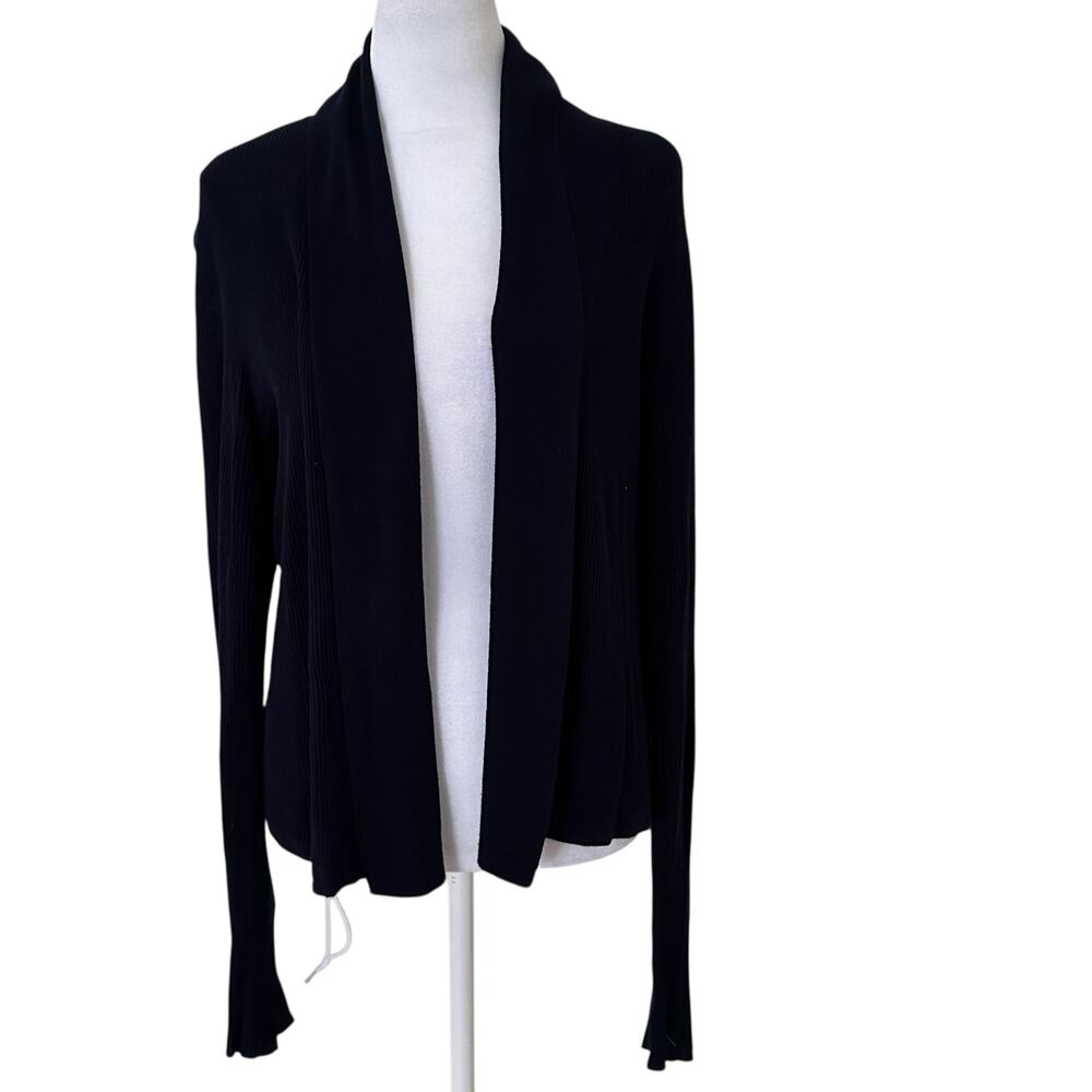 Cyrus Women Navy Blue Open Front Long Sleeve Ribbed Cardigan Size M